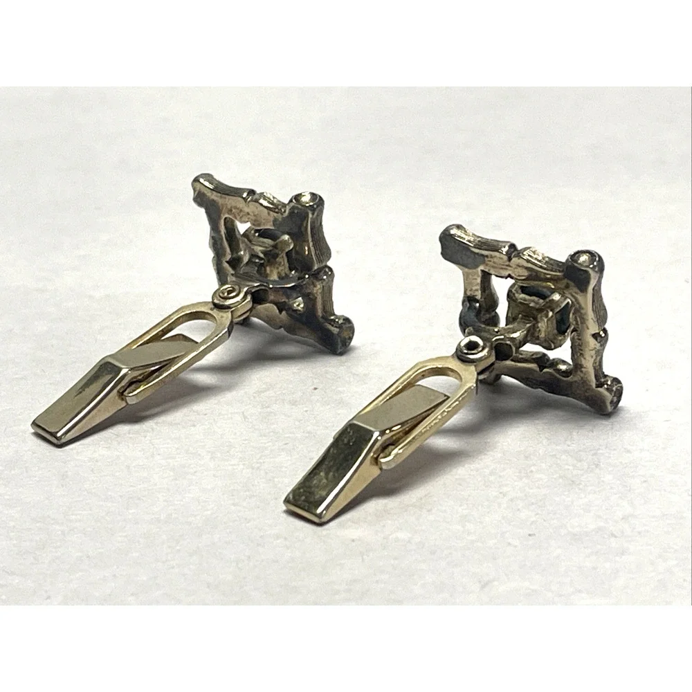 Vintage Sterling Silver Bamboo Style Cufflinks Black Stone Gold Tone Backs MCM